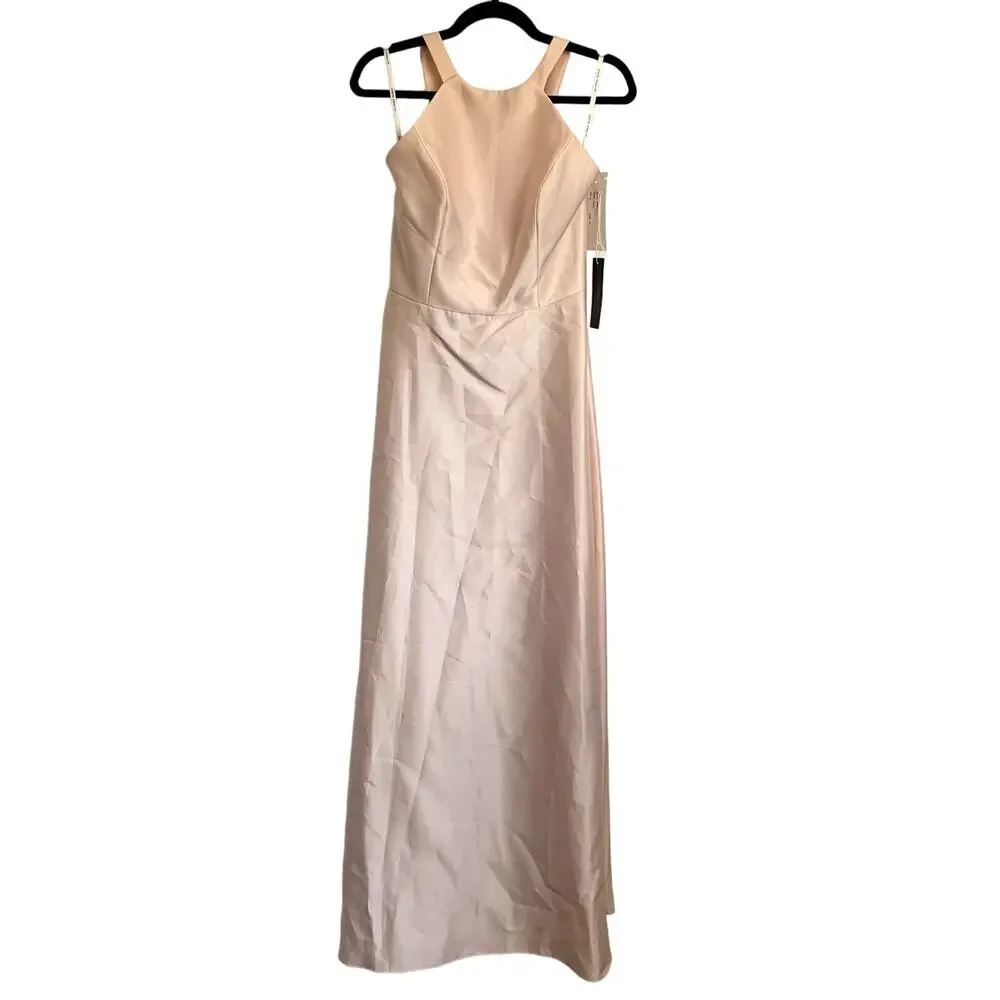 NWT Alfred Sung Lace-Up Back Satin Bridesmaid Gown in Blush Pink D763 - Picture 2 of 9